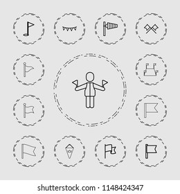 Flag icon. collection of 13 flag outline icons such as wind cone, flag. editable flag icons for web and mobile.