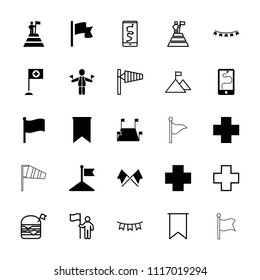 Flag icon. collection of 25 flag filled and outline icons such as medical cross, wind cone, route and phone. editable flag icons for web and mobile.