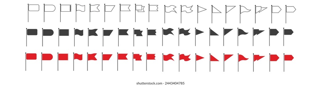 Flag icon collection. Flag pole signs. Flag pennant icons. Stock vector