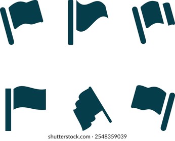 Flag icon collection. Waving black flags symbol set.