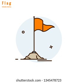 Flag icon, Competition flag, Business milestone. Also Symbolize religious culture and spirituality, Temple Orange Flag, Thin line editable stroke