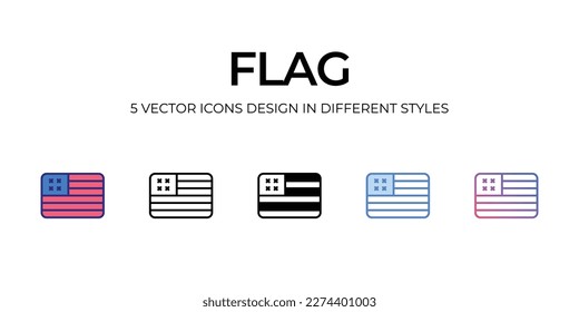 flag Icon Design in Five style with Editable Stroke. Line, Solid, Flat Line, Duo Tone Color, and Color Gradient Line. Suitable for Web Page, Mobile App, UI, UX and GUI design.