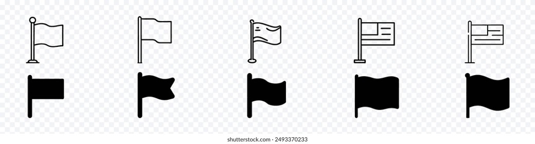 Icono de bandera, diferentes iconos de bandera establecidos. Colección de icono de marca. Icono de asta de banderas. Iconos de banderín de bandera, Conjunto de banderas diferentes Formas iconos ilustración plana