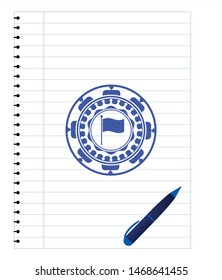 flag icon drawn with pen strokes. Blue ink. Vector Illustration. Detailed.