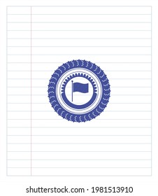 flag icon drawn with pen strokes. Blue ink. Vector Illustration. Detailed. 