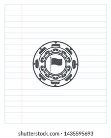 flag icon emblem drawn in pencil. Vector Illustration. Detailed.