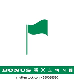 Flag icon flat. Green pictogram on white background. Vector illustration symbol and bonus button