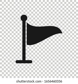 Flag icon in flat style. Pin vector illustration on white isolated background. Flagpole business concept.