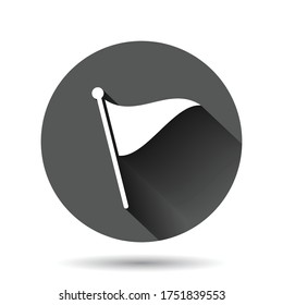 Flag icon in flat style. Pin vector illustration on black round background with long shadow effect. Flagpole circle button business concept.