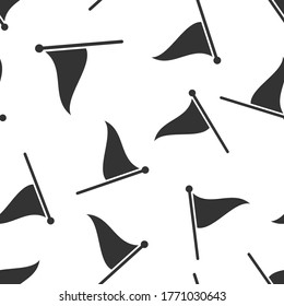 Flag icon in flat style. Pin vector illustration on white isolated background. Flagpole seamless pattern business concept.