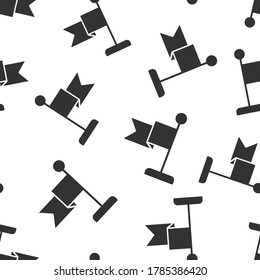 Flag icon in flat style. Pin vector illustration on white isolated background. Flagpole seamless pattern business concept.