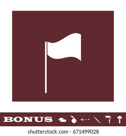 Flag icon flat. White pictogram on brown background. Vector illustration symbol and bonus icons