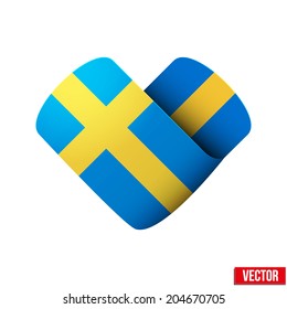 Flag icon in the form of heart. I love Sweden. Vector Illustration. Isolated on white background.