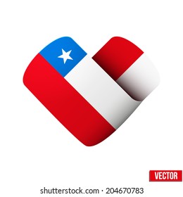 Flag icon in the form of heart. I love Chile. Vector Illustration. Isolated on white background.