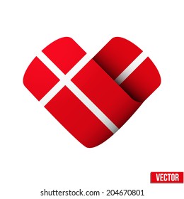 Flag icon in the form of heart. I love Denmark. Vector Illustration. Isolated on white background.