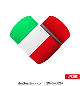 Flag icon in the form of heart. I love Italy. Vector Illustration. Isolated on white background.