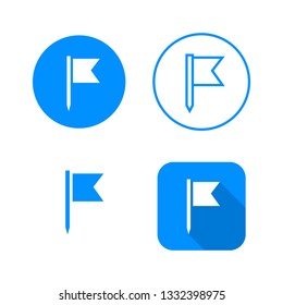 Flag icon, four variants, classic symbol, icon in circle, outlined symbol in circle, and flat icon with long shadow, vector illustration, blue color