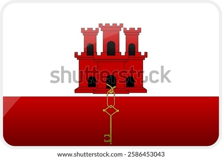 Flag Icon of Gibraltar Country,National Vector Flag Iconic Symbol and Colors of Gibraltar flag.