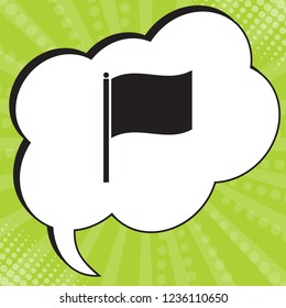 Flag icon illustration. Vector. Black icon in speech bubble at popart yellow green background.