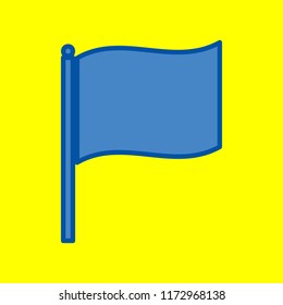 Flag icon illustration. Vector. Office style blue icon at yellow background.