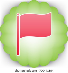 Flag icon illustration. Vector. Pinkish icon with white contour on green background which similar to flower.