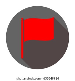 Flag icon illustration. Vector. Red icon with reddish shadow on dark gray circle at white background. Isolated.