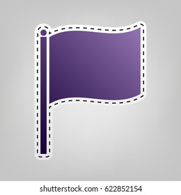 Flag icon illustration. Vector. Violet icon with outline for cutting out at gray background.