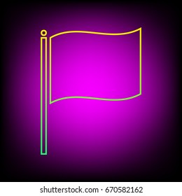 Flag icon illustration. Vector. Yellow-green gradient linear icon on magenta light as background