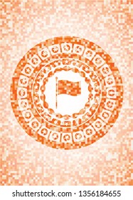 flag icon inside abstract orange mosaic emblem