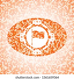 flag icon inside abstract orange mosaic emblem with background