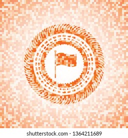 flag icon inside abstract orange mosaic emblem with background