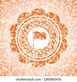 flag icon inside abstract orange mosaic emblem