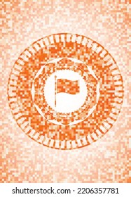 flag icon inside abstract orange mosaic emblem. 
