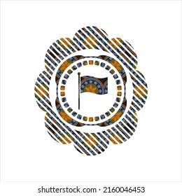 flag icon inside arabesque badge background. arabic decoration. 