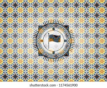 flag icon inside arabesque emblem background. arabic decoration.