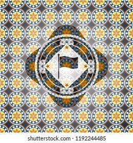 flag icon inside arabesque emblem background. arabic decoration.