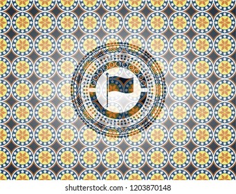 flag icon inside arabesque emblem background. arabic decoration.