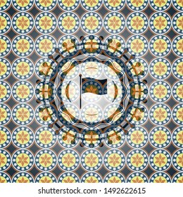 flag icon inside arabesque emblem. arabic decoration.