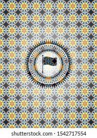 flag icon inside arabesque emblem background. arabic decoration.