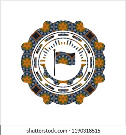 flag icon inside arabesque style badge. arabic decoration.