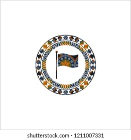 flag icon inside arabesque style emblem. arabic decoration.