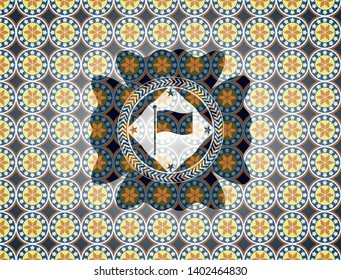 flag icon inside arabesque style emblem. arabic decoration.