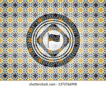 flag icon inside arabic emblem. Arabesque decoration.
