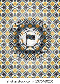 flag icon inside arabic emblem. Arabesque decoration.
