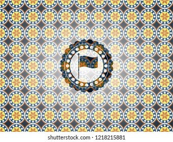 flag icon inside arabic style emblem. Arabesque decoration.
