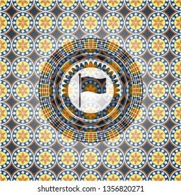flag icon inside arabic style emblem. Arabesque decoration.
