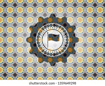 flag icon inside arabic style emblem. Arabesque decoration.