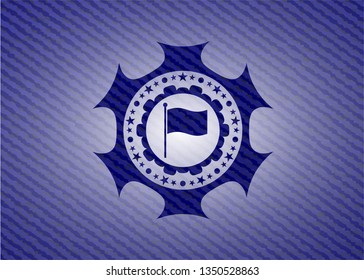 flag icon inside badge with denim background