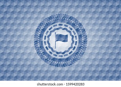flag icon inside blue badge with geometric pattern.