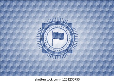 flag icon inside blue emblem with geometric background.